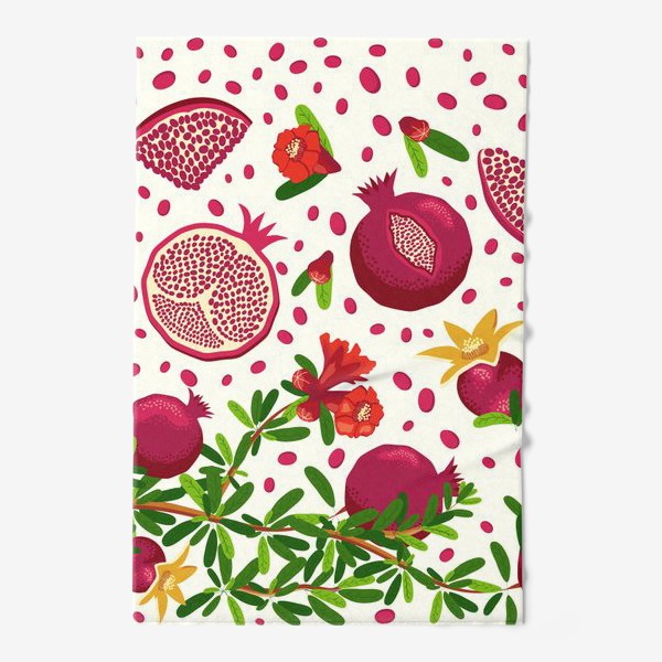 Полотенце &laquo;Гранатовая ветка паттерн, горизонтальный бордюр с ягодами и цветами&raquo;