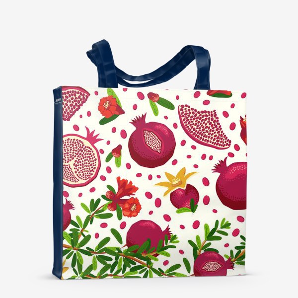 Сумка-шоппер &laquo;Гранатовая ветка паттерн, горизонтальный бордюр с ягодами и цветами&raquo;