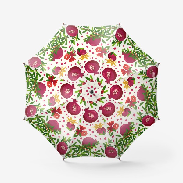 Зонт «Гранатовая ветка паттерн, горизонтальный бордюр с ягодами и цветами»