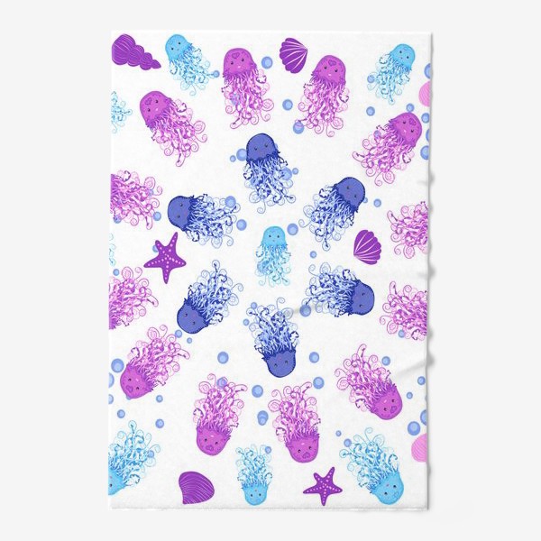 Полотенце «Синие, голубые, розовые, фиолетовые медузы паттерн»