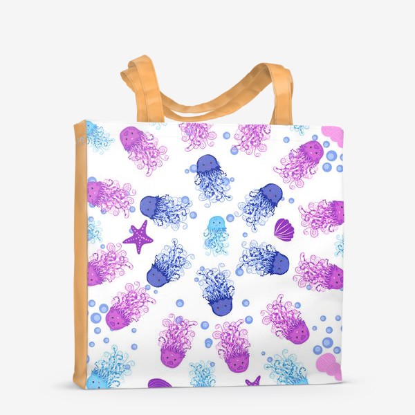 Сумка-шоппер «Синие, голубые, розовые, фиолетовые медузы паттерн»