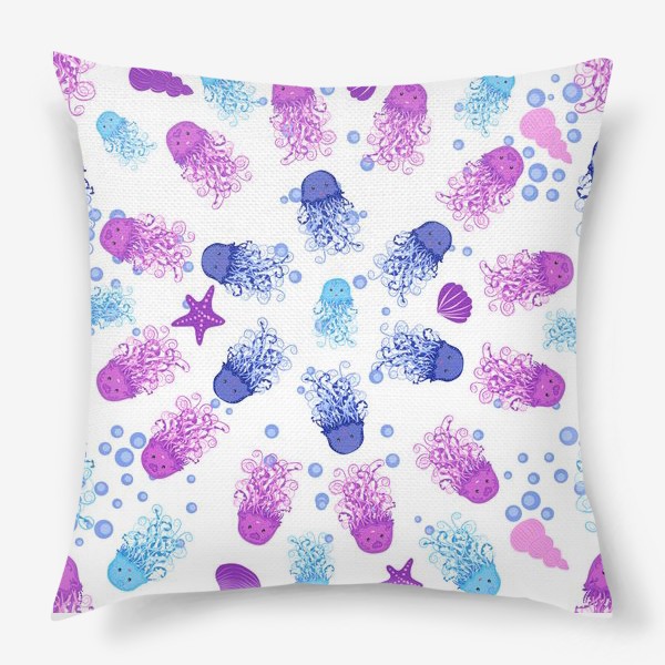 Подушка «Синие, голубые, розовые, фиолетовые медузы паттерн»