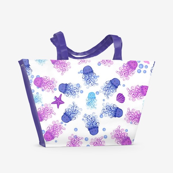 Пляжная сумка «Синие, голубые, розовые, фиолетовые медузы паттерн»