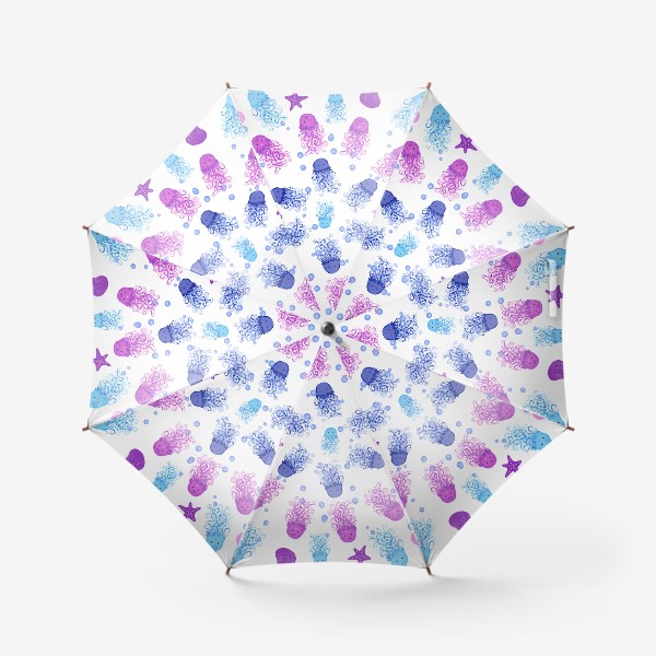 Зонт «Синие, голубые, розовые, фиолетовые медузы паттерн»