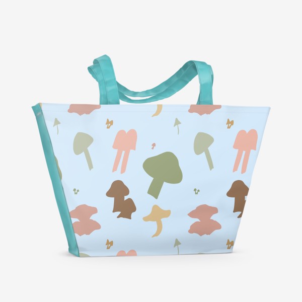 Пляжная сумка &laquo;Разноцветные  грибы на голубом&raquo;