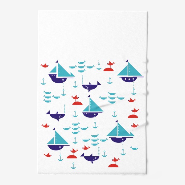 Полотенце «Сине голубые кораблики в море»