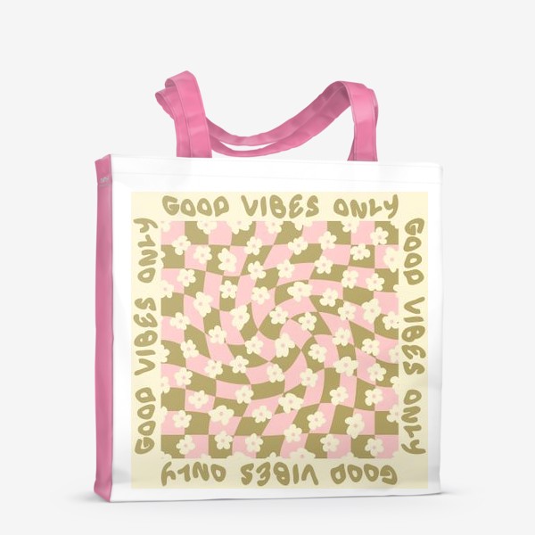 Сумка-шоппер «GOOD VIBES ONLY слоган с цветами в стиле хиппи 1970х»