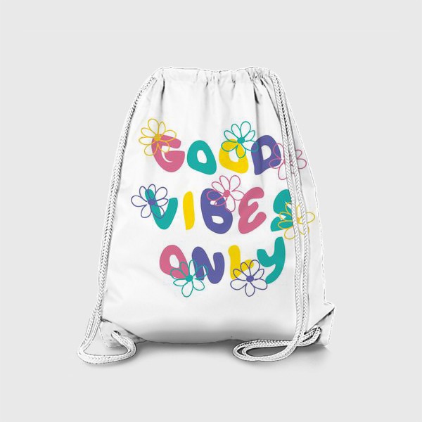 Рюкзак «GOOD VIBES ONLY слоган с маргаритками в стиле хиппи 1970-х »