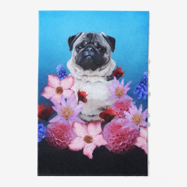 Полотенце «Мопсик в цветах»