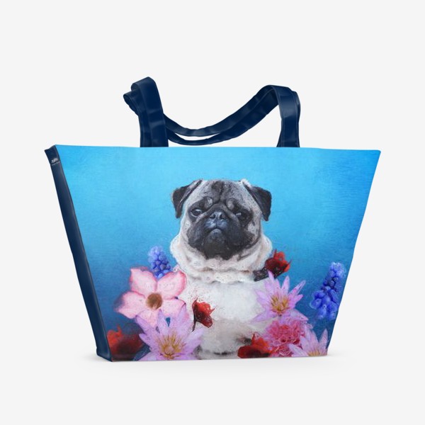 Пляжная сумка «Мопсик в цветах»