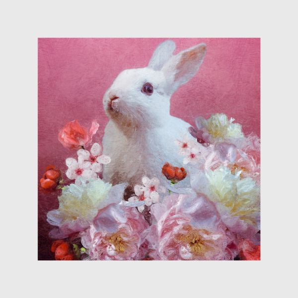 Шторы &laquo;Белый кролик в цветах&raquo;