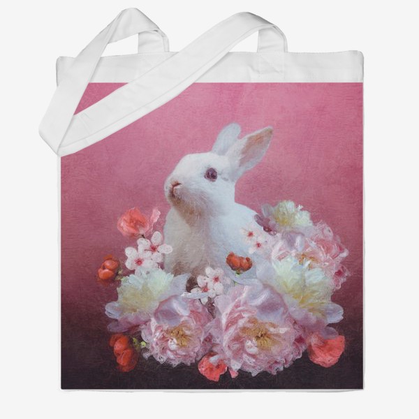 Сумка хб «Белый кролик в цветах»