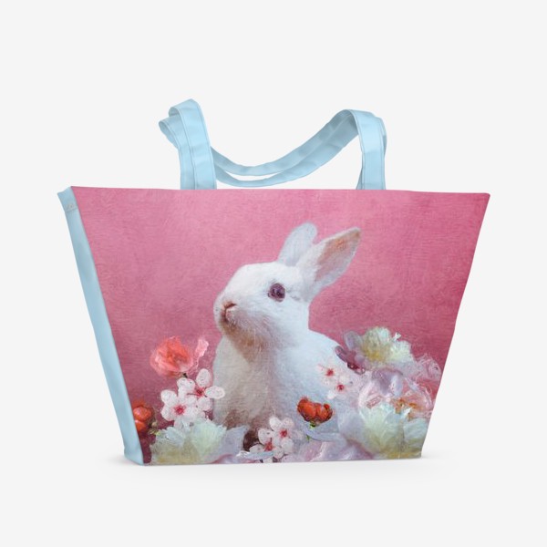 Пляжная сумка «Белый кролик в цветах»