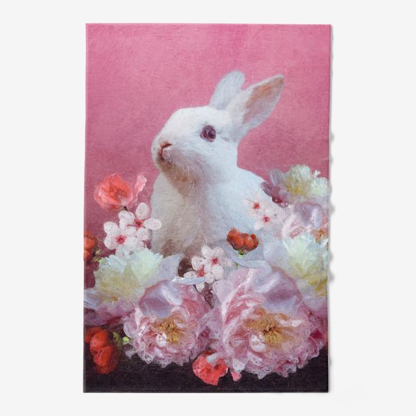 Полотенце «Белый кролик в цветах»