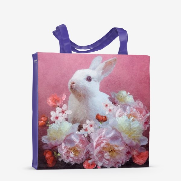Сумка-шоппер «Белый кролик в цветах»