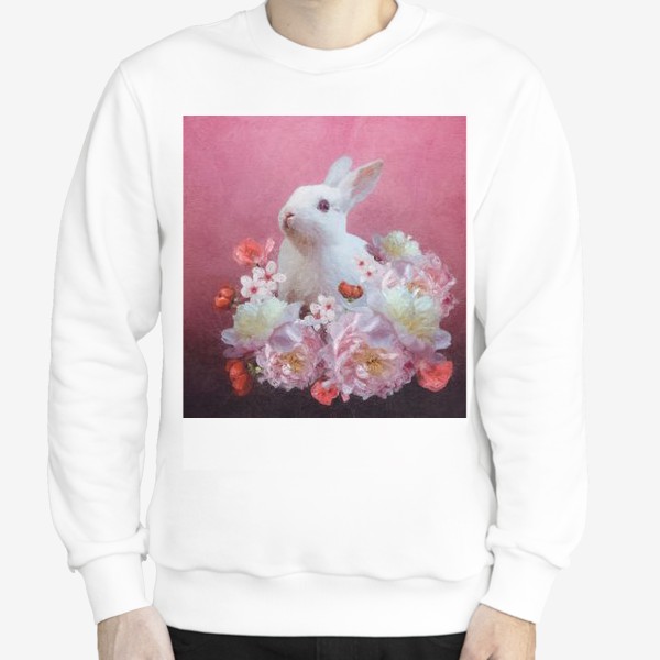 Свитшот «Белый кролик в цветах»