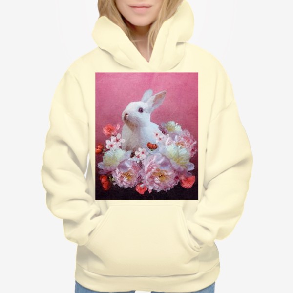 Худи «Белый кролик в цветах»
