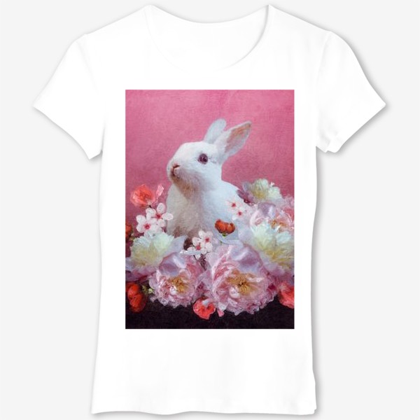 Футболка «Белый кролик в цветах»