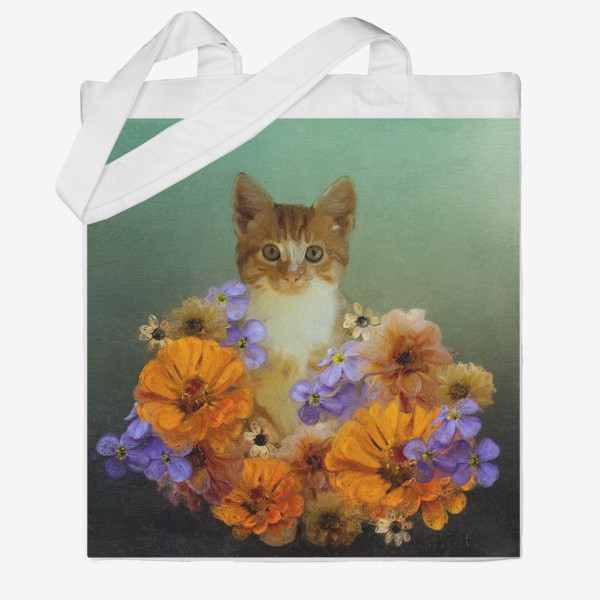 Сумка хб «Котик в цветах»