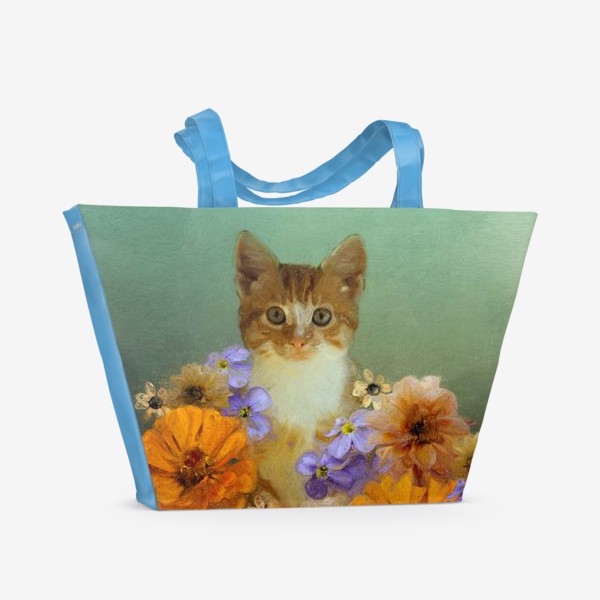 Пляжная сумка «Котик в цветах»