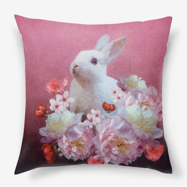 Подушка «Белый кролик в цветах»