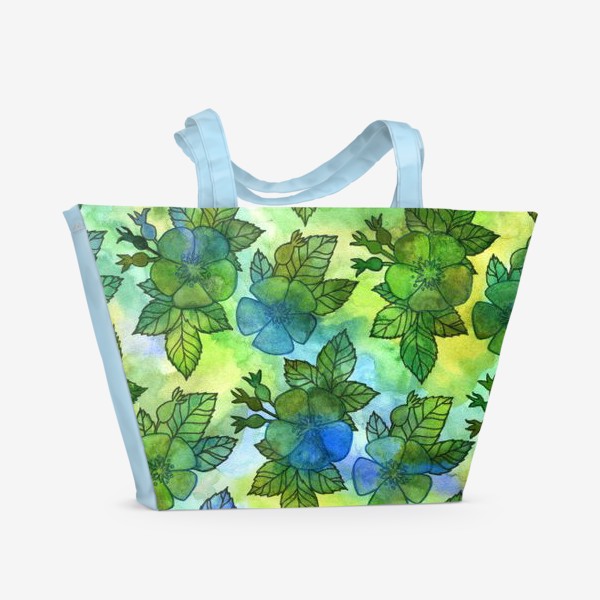 Пляжная сумка «Цветы шиповника - хаки паттерн.»