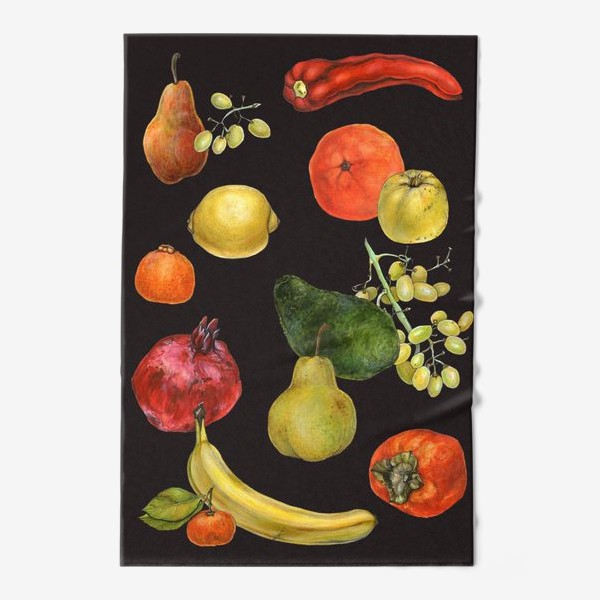 Полотенце «Плакат с фруктами, виноградом и перцем»