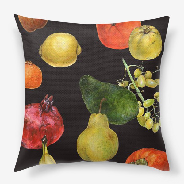 Подушка «Плакат с фруктами, виноградом и перцем»