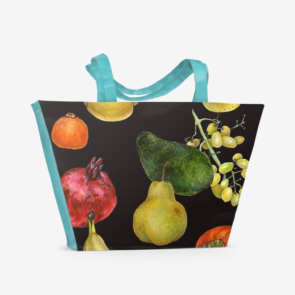 Пляжная сумка «Плакат с фруктами, виноградом и перцем»