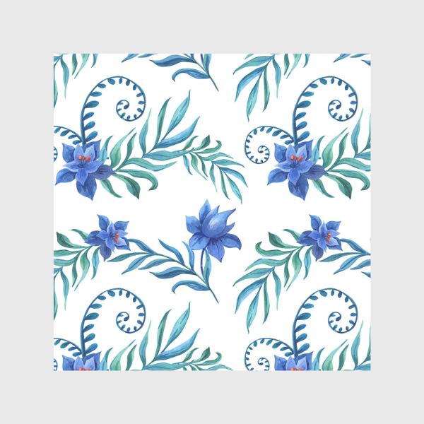 Скатерть «Тропический принт синими цветами»