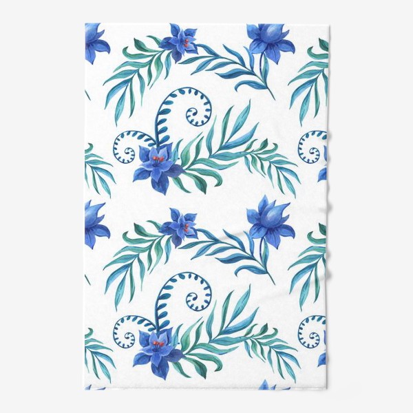 Полотенце «Тропический принт синими цветами»