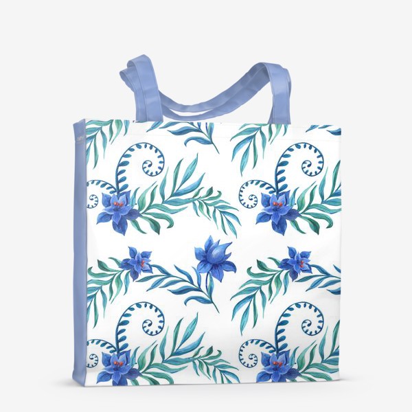Сумка-шоппер «Тропический принт синими цветами»