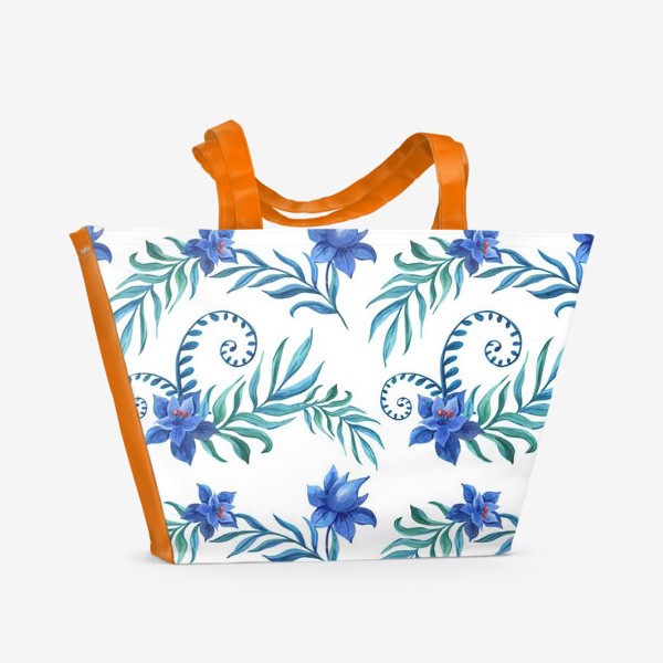 Пляжная сумка «Тропический принт синими цветами»