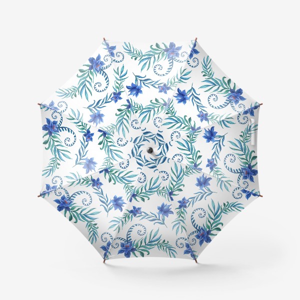 Зонт «Тропический принт синими цветами»