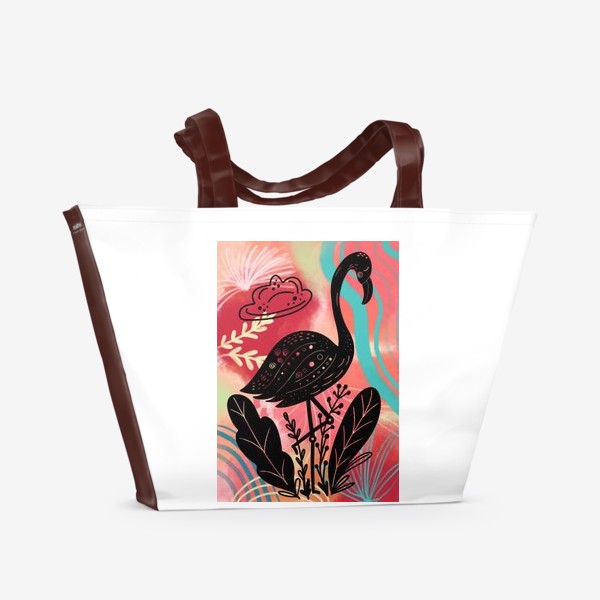 Пляжная сумка &laquo;Фламинго. Черная графика на ярком летнем фоне.&raquo;