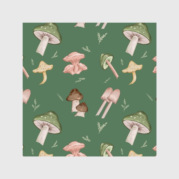 Шторы «Много грибов на зелёном фоне»