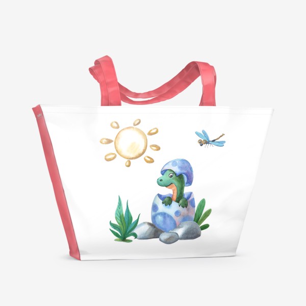 Пляжная сумка «Малыш- динозаврик и солнышко»