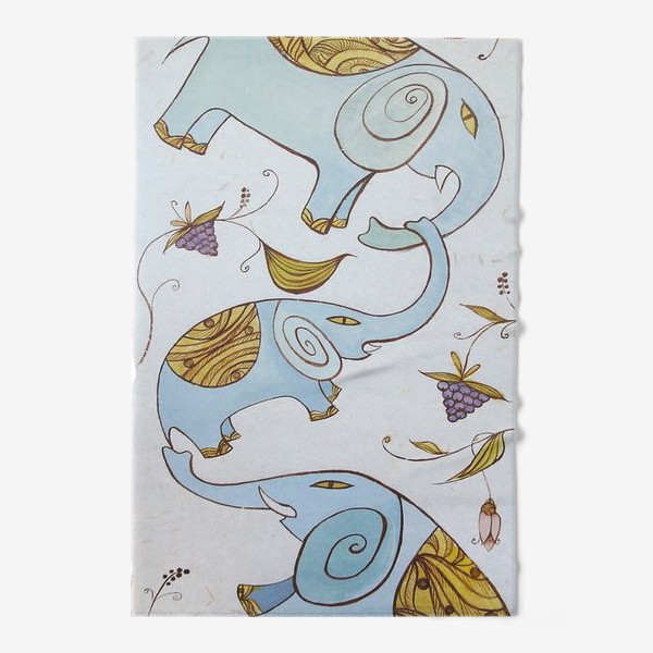 Полотенце «Веселые слоны, рисунок со слониками и забавными цветочками»