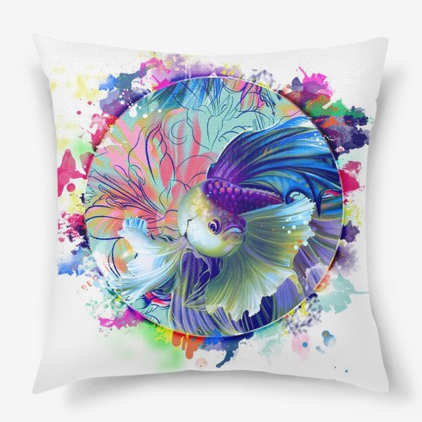Подушка «Акварельная рыбка с цветами»