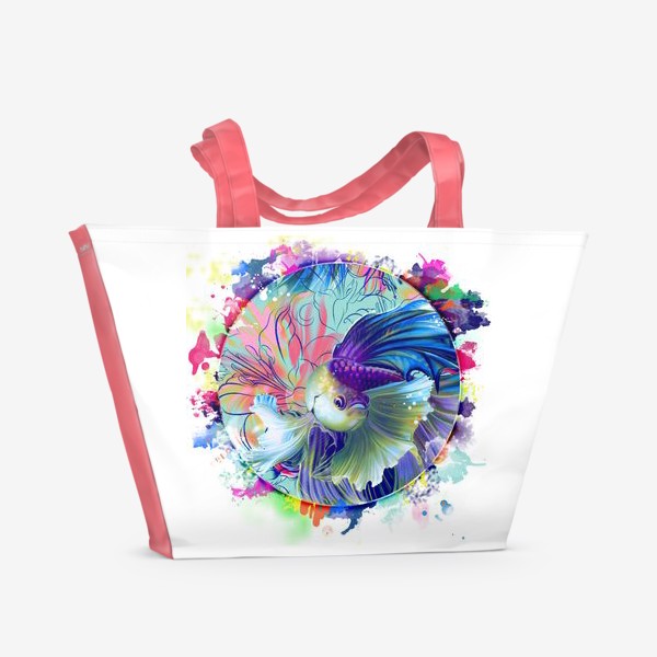 Пляжная сумка &laquo;Акварельная рыбка с цветами&raquo;