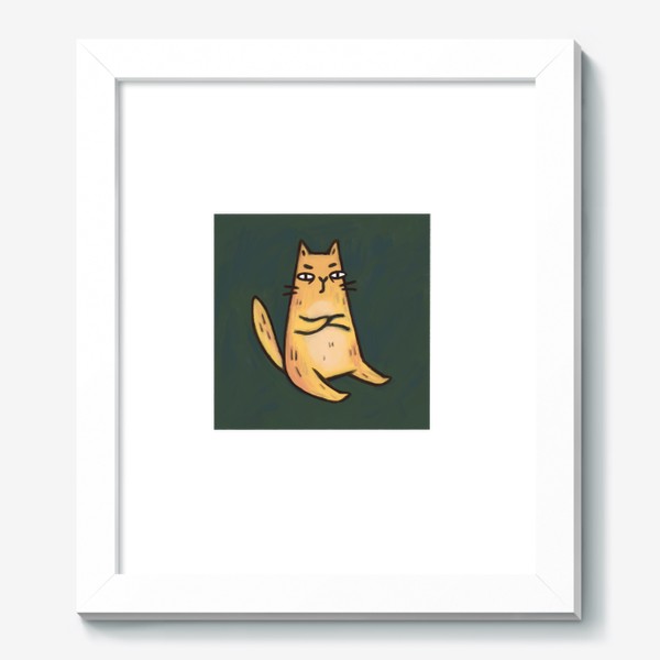 Картина «Милый живописный котик на зеленом фоне»