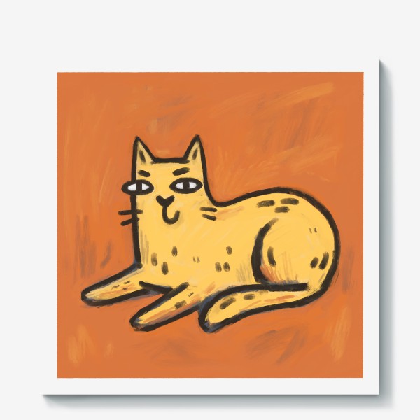 Холст «Милый живописный котик на оранжевом фоне»