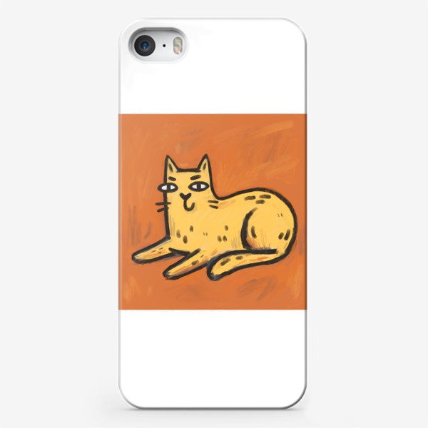 Чехол iPhone «Милый живописный котик на оранжевом фоне»