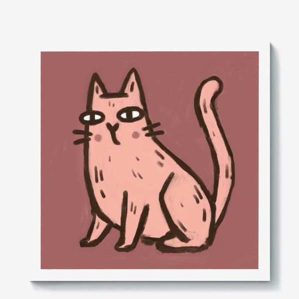 Холст &laquo;Милый живописный котик на розовом фоне&raquo;