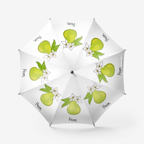 Зонт &laquo;Фрукты. Рисованная зеленая груша с цветами и листьями на белом фоне. Скетч&raquo;