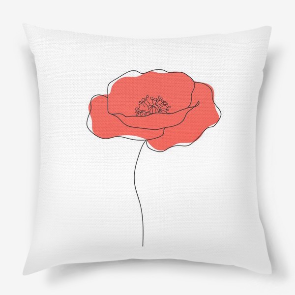 Подушка «Красный мак, нарисованный вручную»