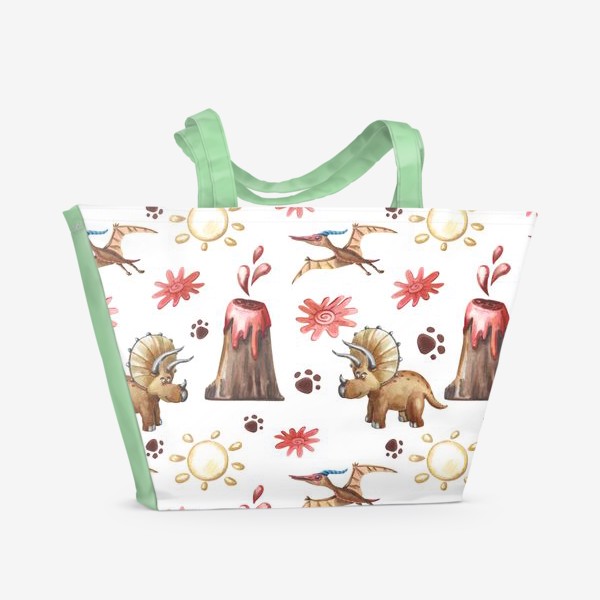 Пляжная сумка «Вулканы, динозавры и цветы»