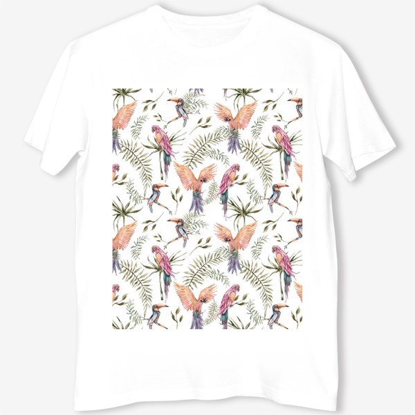 Футболка &laquo;Тропический паттерн для футболки. Попугаи на ветке. Принт для одежды.&raquo;
