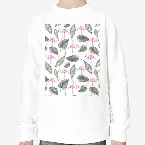 Свитшот «Акварельные розовые фламинго. Тропический паттерн для футболки. Принт для одежды.»