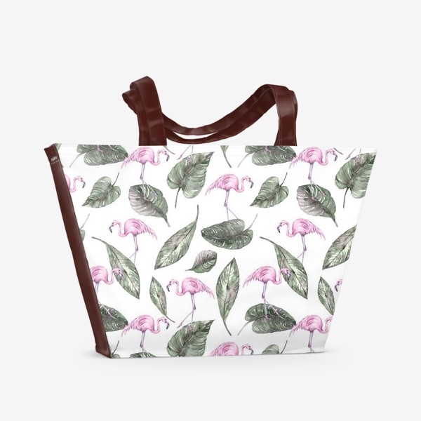 Пляжная сумка &laquo;Акварельные розовые фламинго. Тропический паттерн для футболки. Принт для одежды.&raquo;